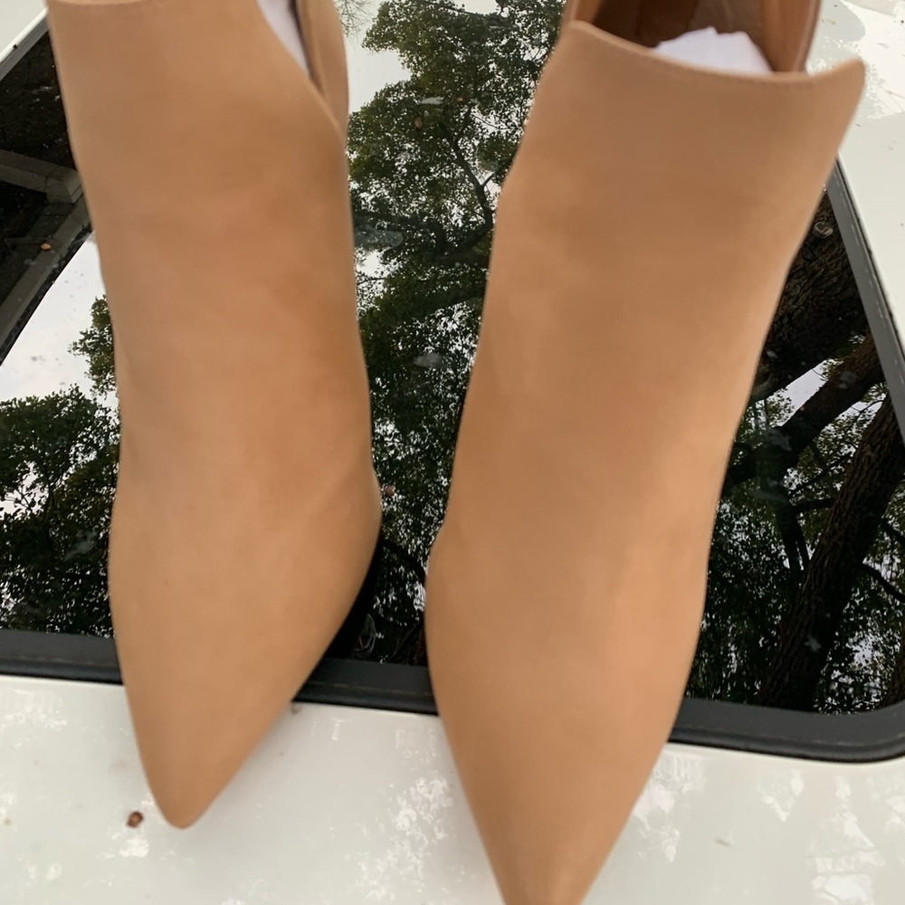 Tan booties with thin heal